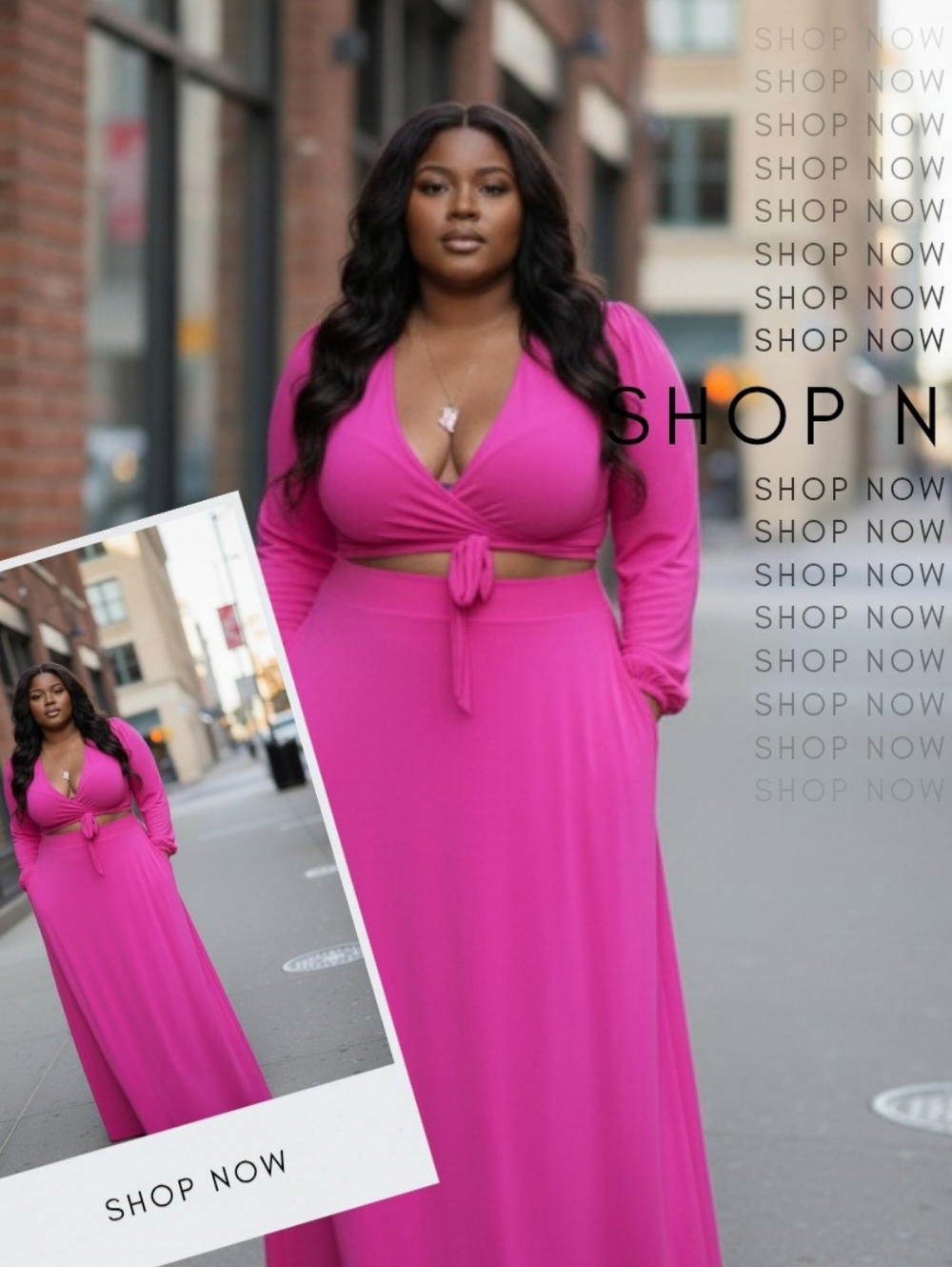 Plus Size - 2 pc Fuchsia Skirt Set